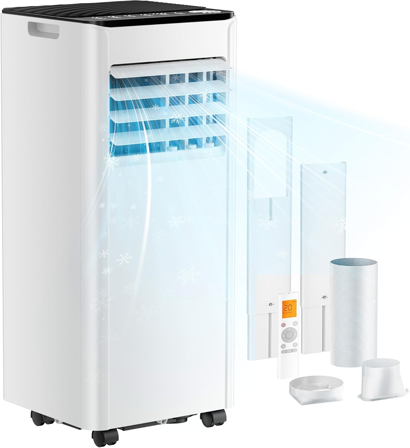 Mobile Klimaanlage 9000 BTU mit Abluftschlauch | 4-in-1 Mobiles Klimagerät | Leiser Betrieb | Digitaldisplay + Fernbedienung | Fenster-Installationsset | 24h-Timer | Für Räume bis 25 m²