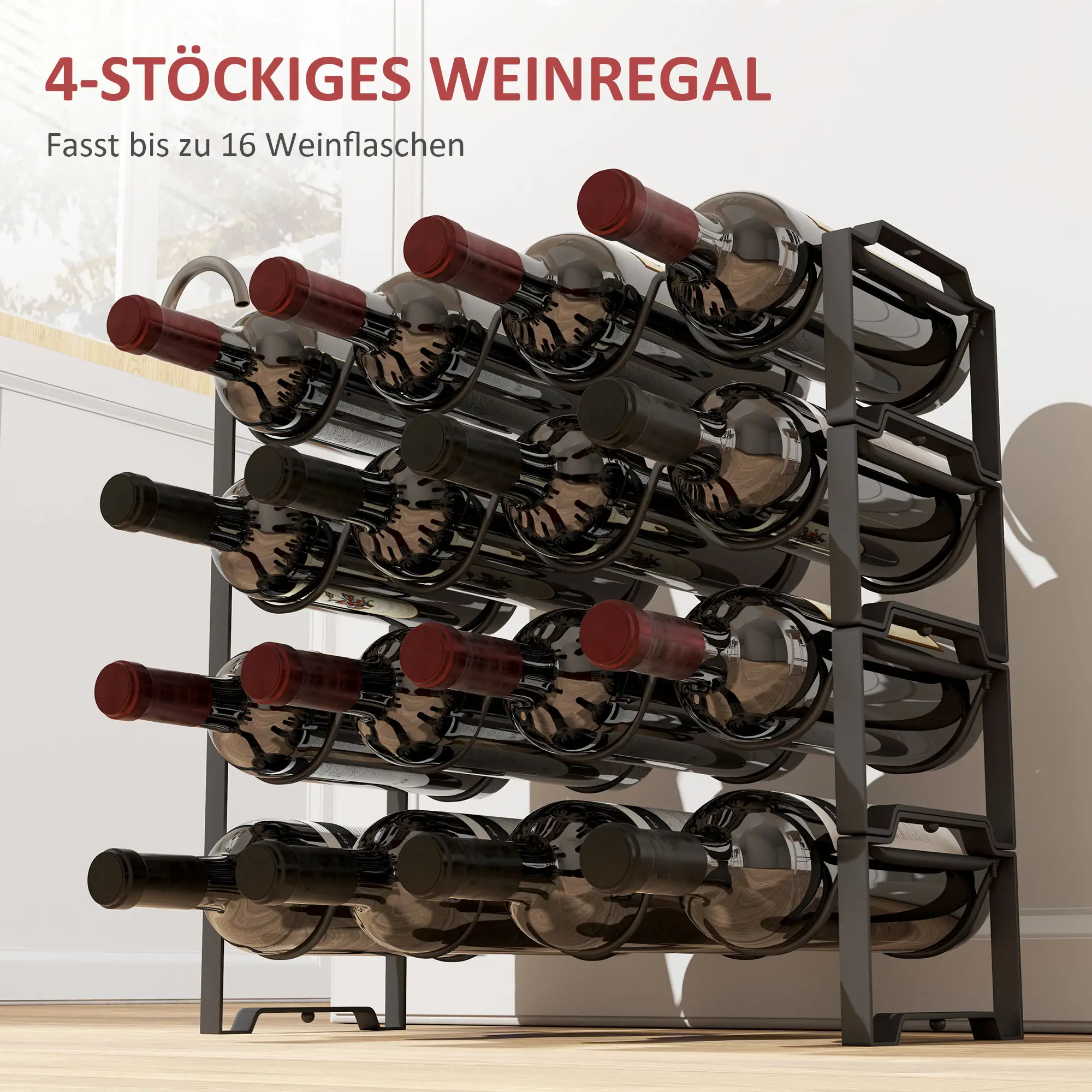 HOMCOM Weinregal Flaschenregal 16 Flaschen stapelbar wellenförmig