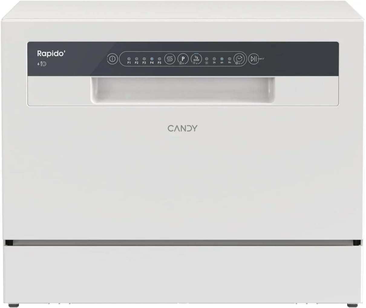 2026 Candy CP 6E51LW Lavavajillas Pequeño y Compacto, 6 Servicios, Digital, 51DBA, 5 Ciclos, Media Carga, Inicio Diferido 3-6-9 horas, Indicador Sal y Abrillantador, Indicador Fin de Ciclo, Blanco