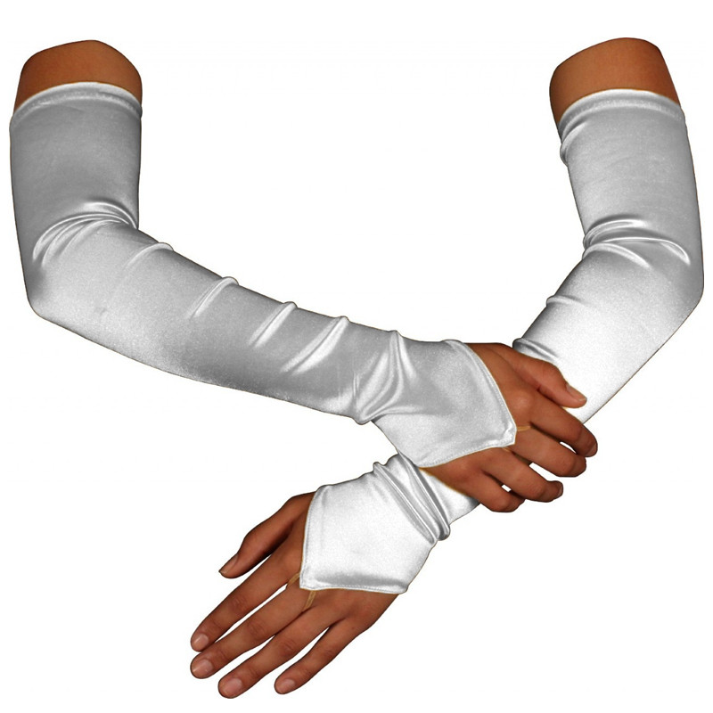 12 PACK White Satin Gauntlet Fingerless Gloves 5084