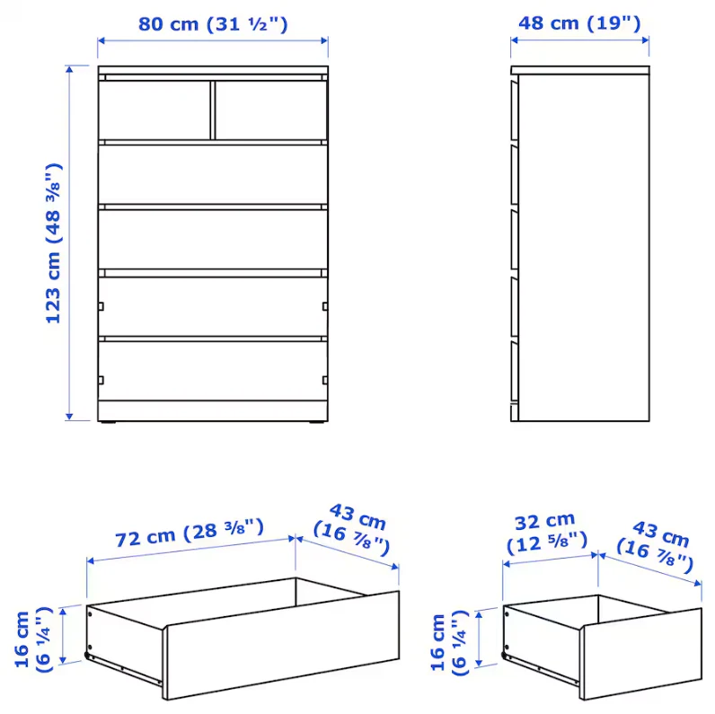 2025 IKEA MALM ladekast met 6 lades ?C Wit, 80 x 123 cm, modern design