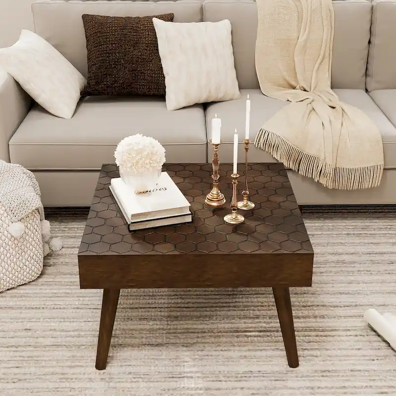 Cozy Rustic Solid Wood Square Coffee Table for Living Room - 24