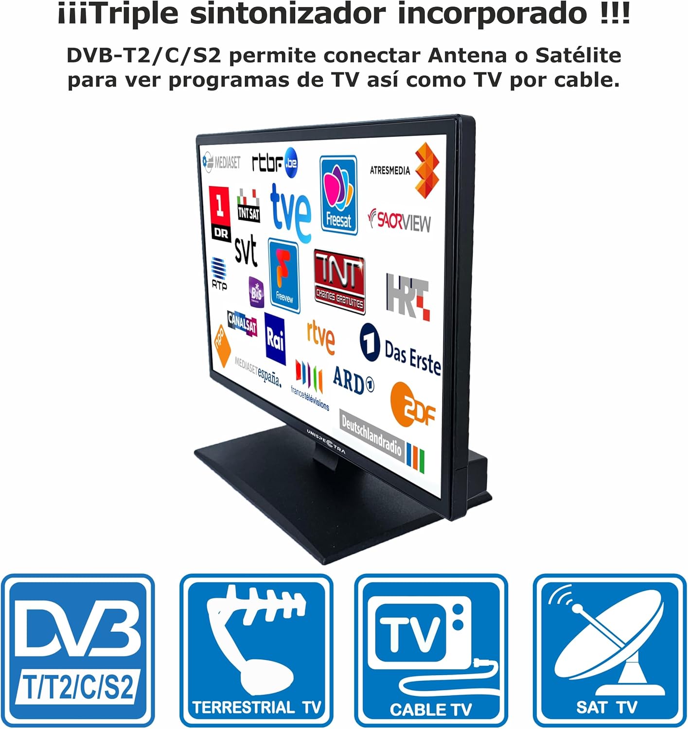Unispectra ® 19 inch Smart TV (webOS) ELED + Magic Remote. 230 V 24 V. Triple Tuner TDT, Sat and Cable. 3 x HDMI. 12 V TVs for Motorhomes, Caravans TV, Trucks, Boats