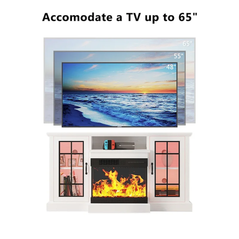 All-Sided Glass Electric Fireplace TV Stand