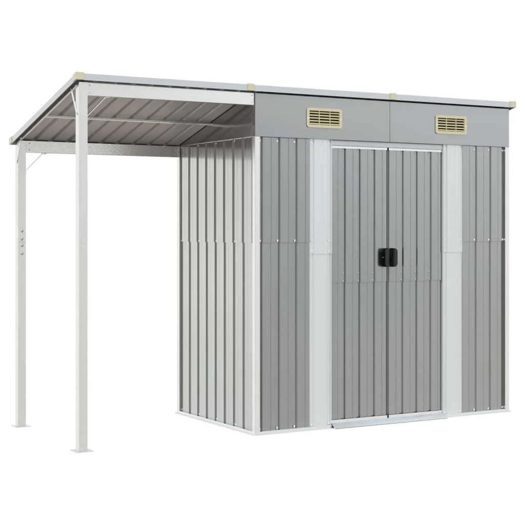 2025 Cobertizo jardín tejado alargado acero gris 277x110,5x181 cm v8848