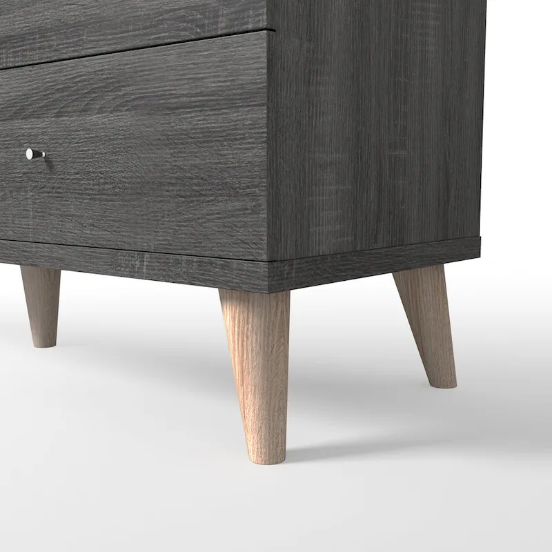 Denhour DH BASIC 47-Inch Wide Mid-Century Modern Distressed Grey 6-Drawer Dresser with Knobs