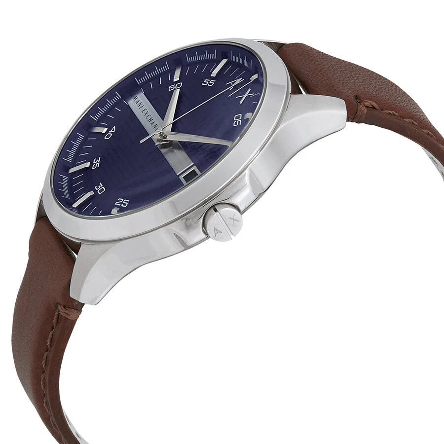 Armani Exchange Navy Dial Brown Leather Date Men's Watch - AX2133