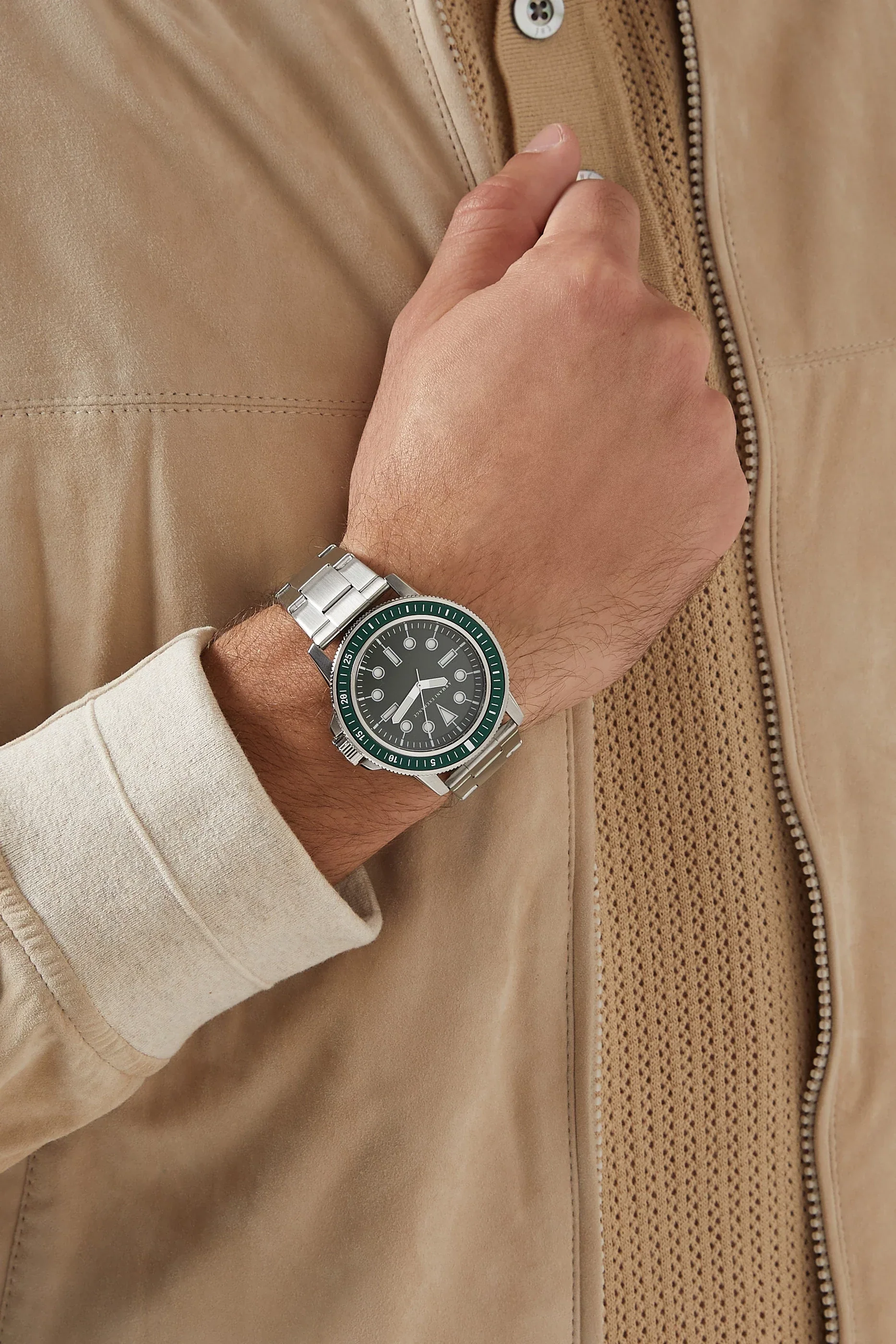 Armani Exchange Leonardo Green Dial Silver Watch - AX1860