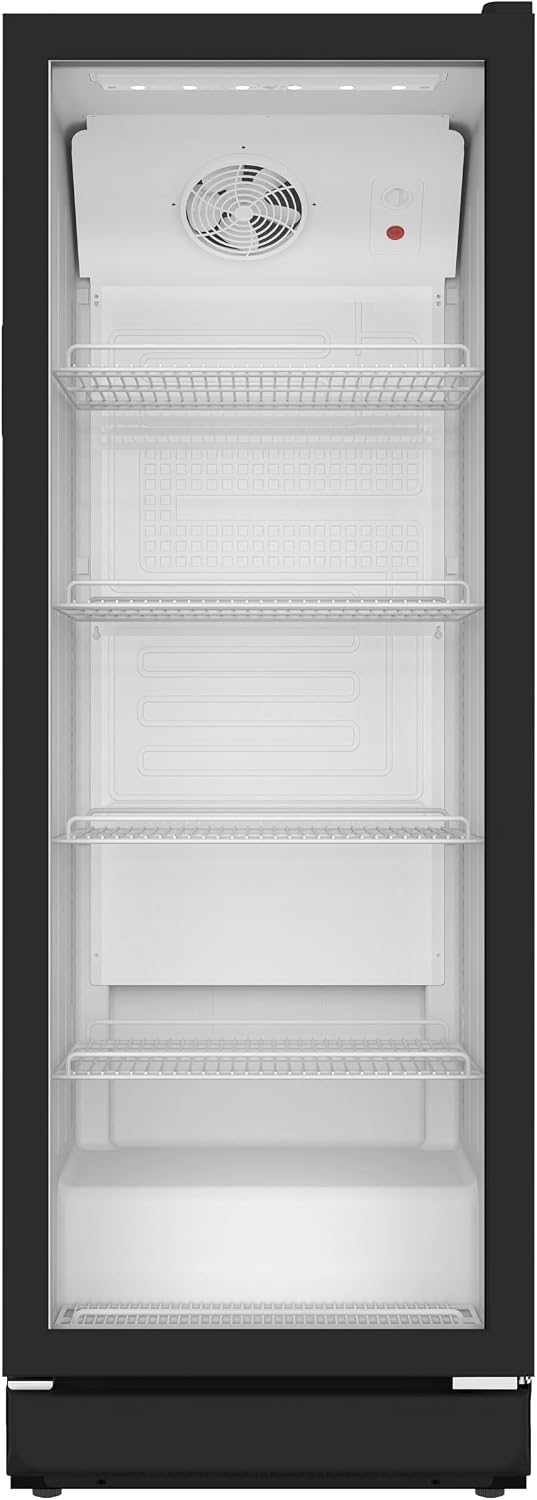 SCHOEPF Kühlschrank mit Glastüre - 300 L - gewerblicher Getränkekühlschrank - Umluft - Glastür-Kühlschrank - 4 verstellbare Drahtablagen - 169cm Höhe - GKS300 (Schwarz)