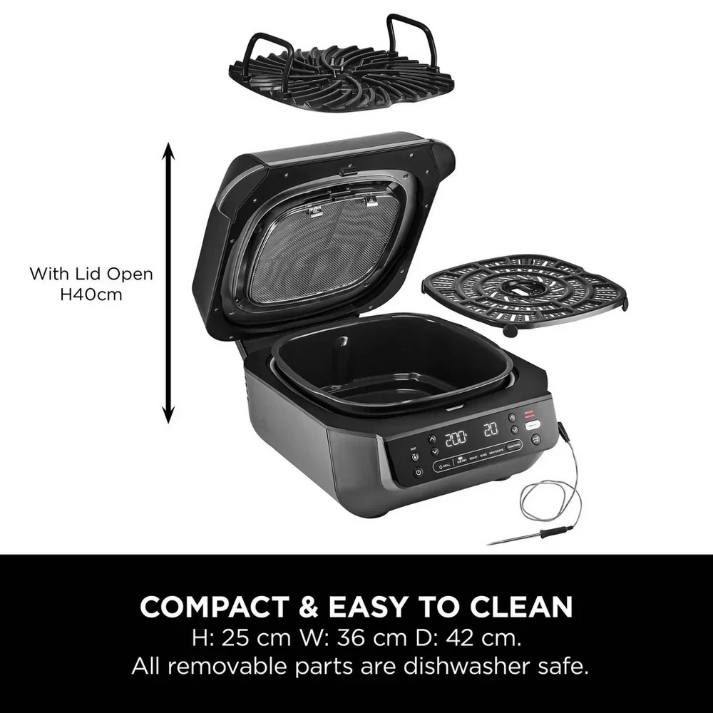 2025 Ninja 5 en 1 Parrilla y Freidora de Aire EG351UK – Multi-cocina 5,7L con Sonda Digital de Cocción – Negro/Plata