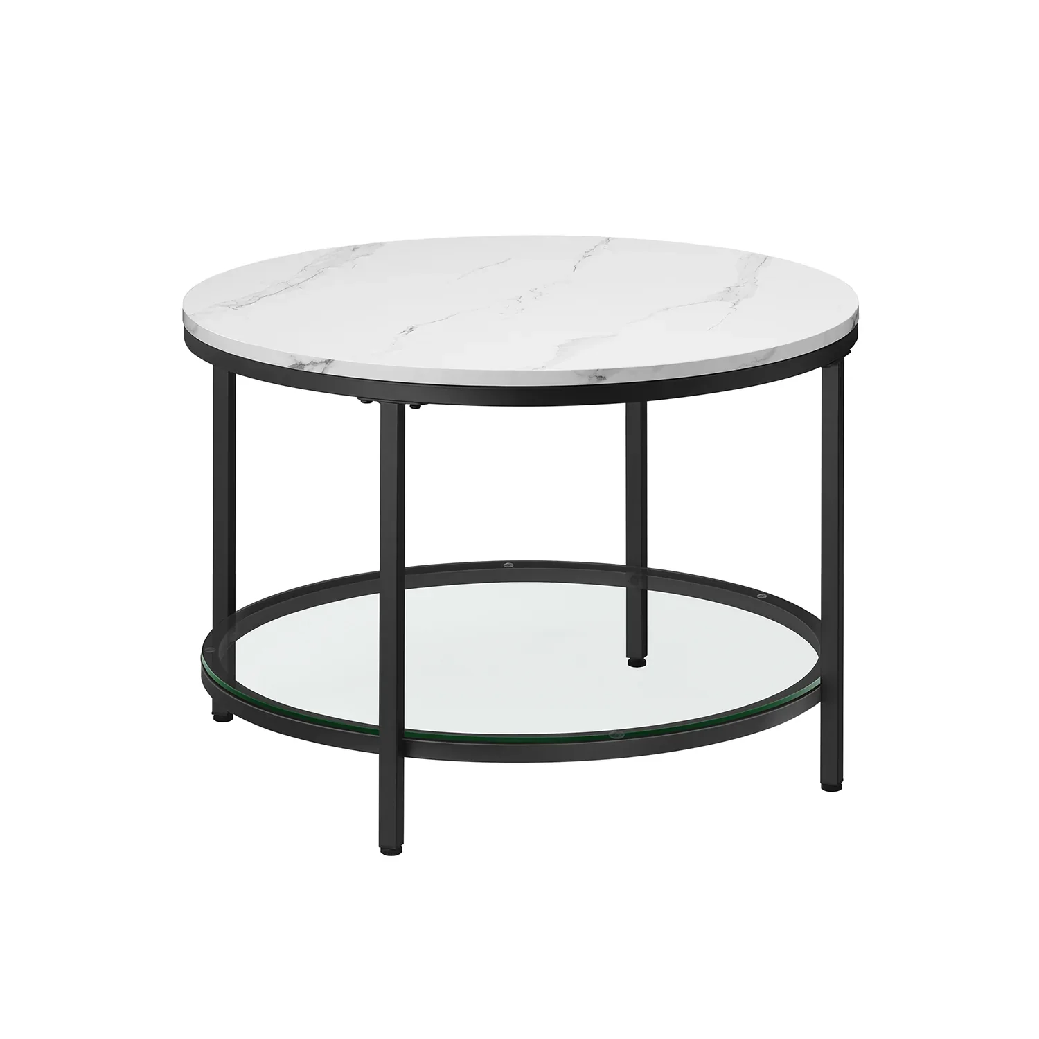 Mesa de Centro Sofá de Mármol de Imitación Redonda Estante de Vidrio
