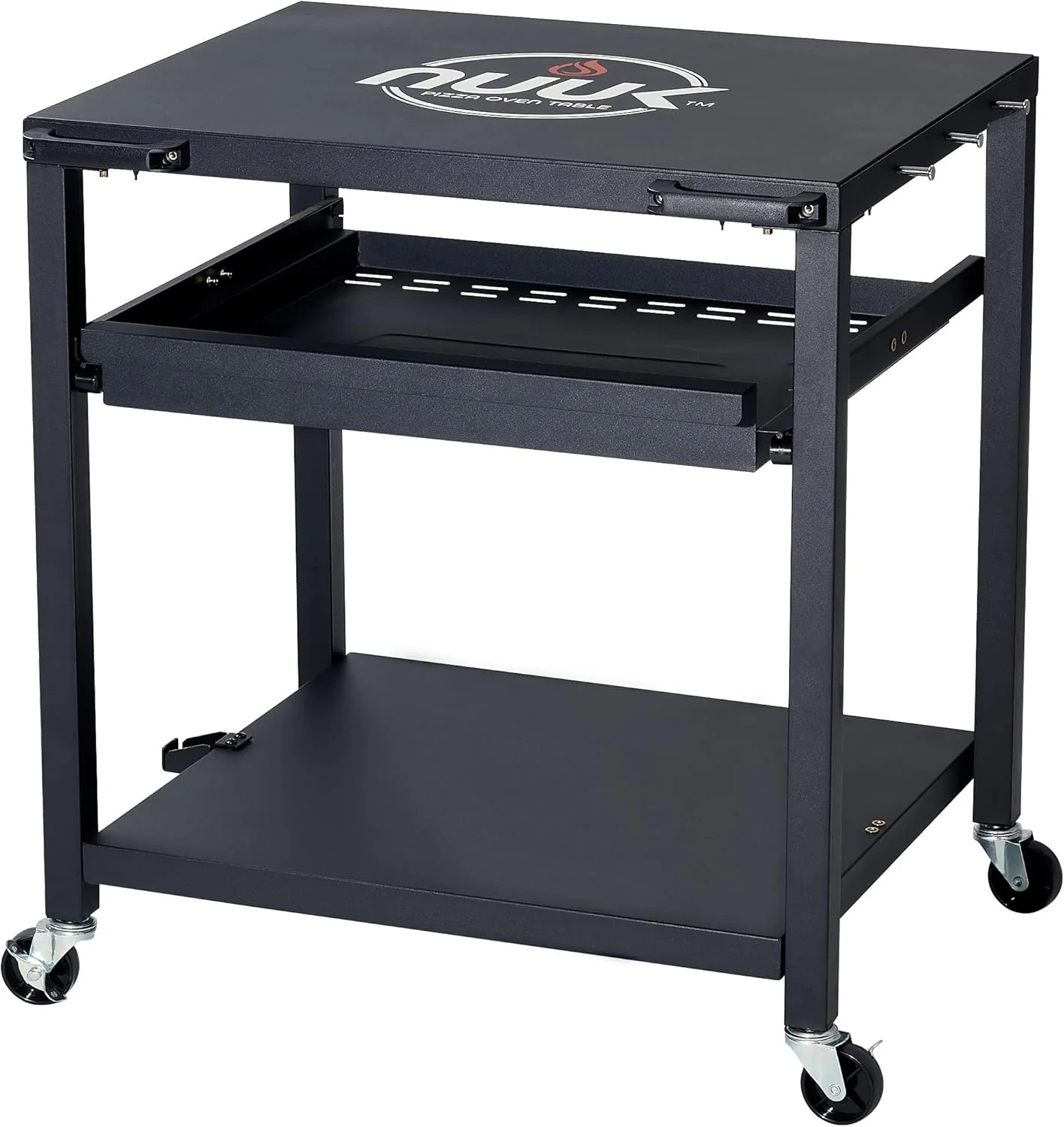 NUUK Outdoor Pizza Oven Table, Heavy Duty Rolling Prep Station with Three Shelves, 24���x30���, Stainless or Solid Steel