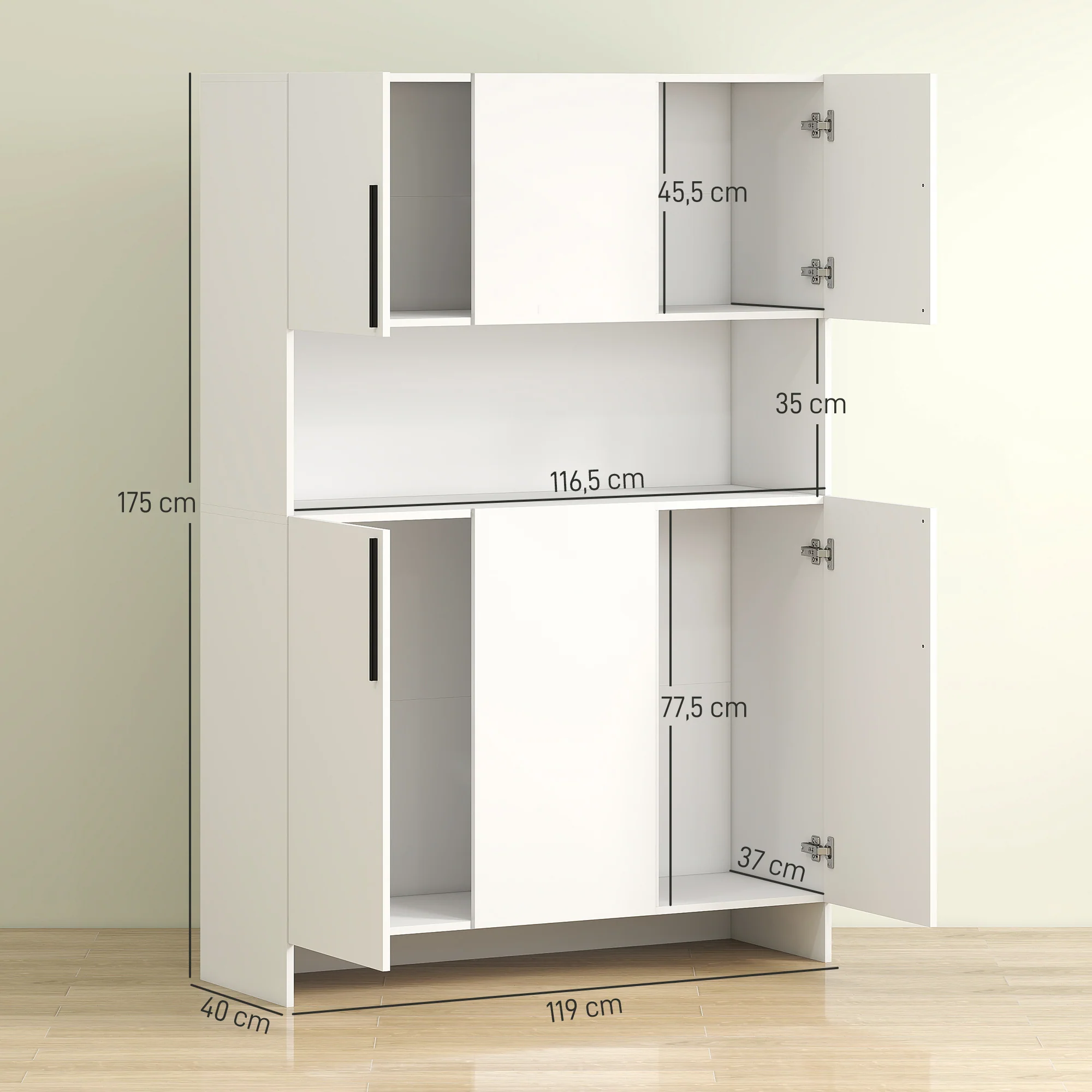 HOMCOM Keukenkast, 4 Kasten, 6 Deuren, 12 Scharnieren, Werkblad, Spaanplaat, Wit