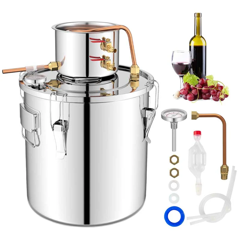 5/10 Gal 2 Pots Alcohol Still Home Brewing Kit, 40L Stainless Steel Water Alcohol Distiller, Wine Making Kit for Whiskey Brandy Beer
