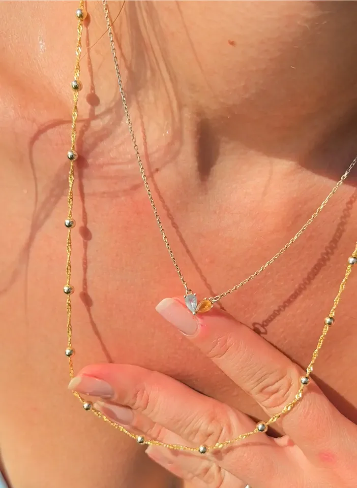 Two Birthstone Heart Necklace