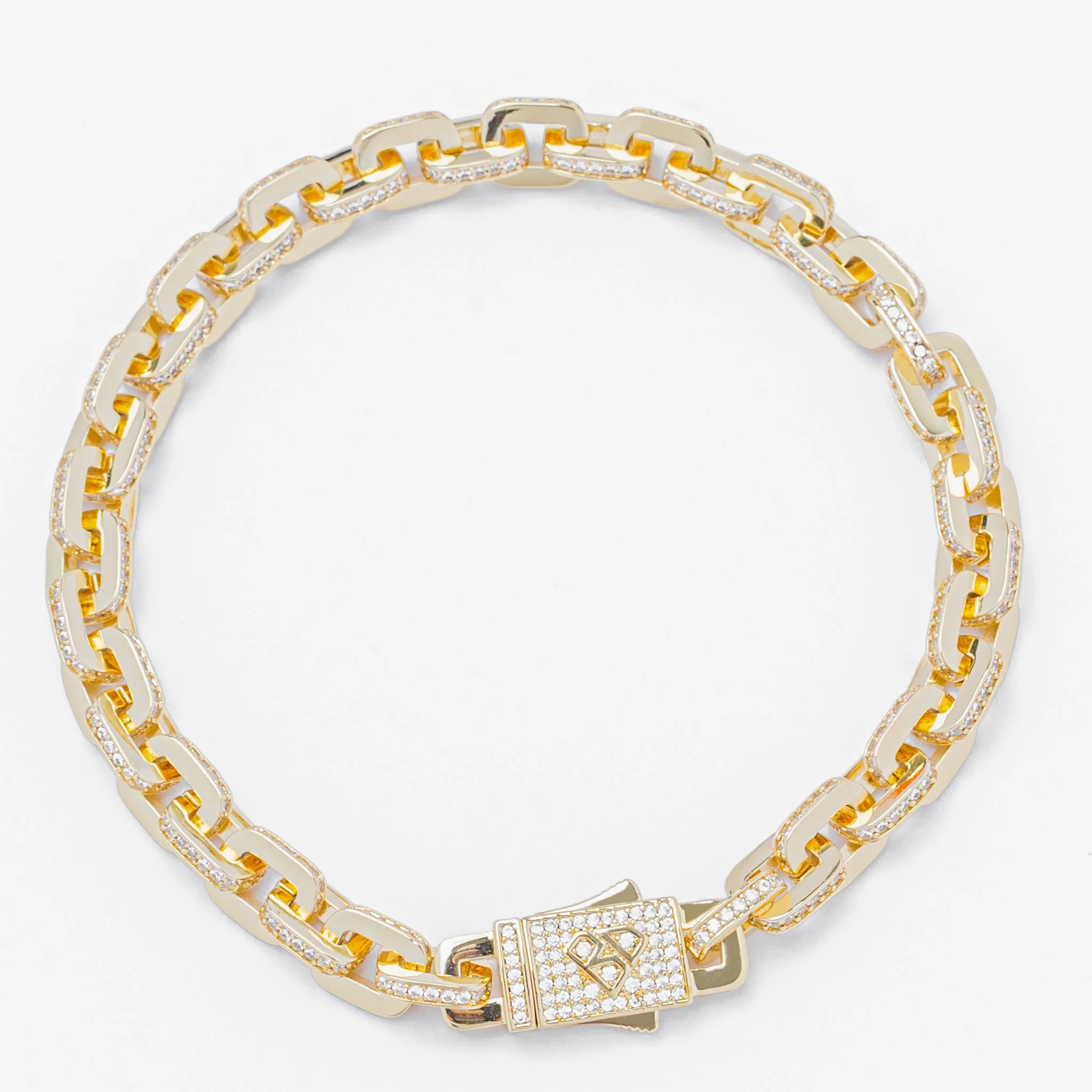 Big Daddy 10MM Anchor Mariner Bullet Diamond & Gold Link Iced Out Bracelet