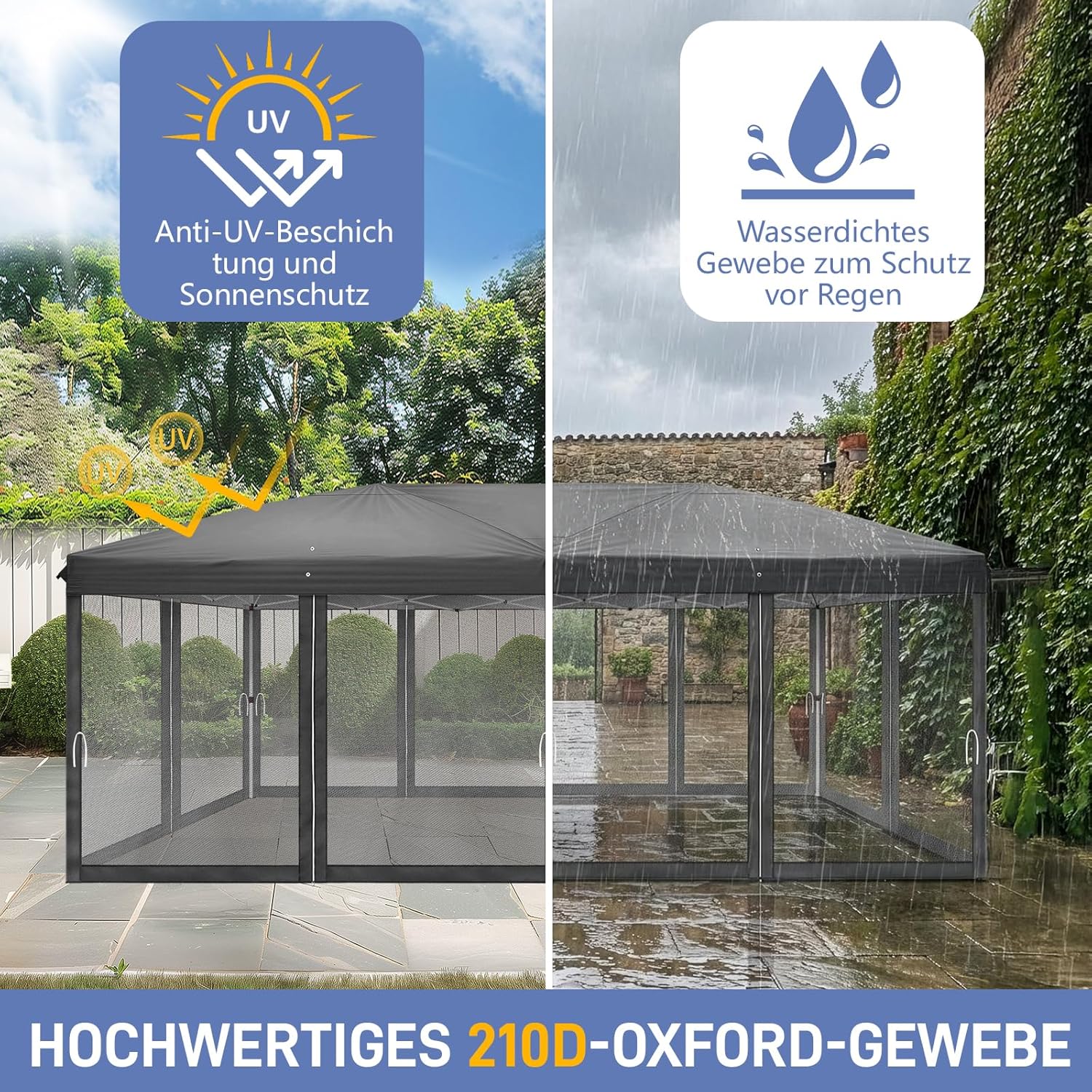 LEADZM Cenador plegable de 3 x 6 m, impermeable, protección UV 50+, altura regulable con 6 mosquiteras, estable, ideal para jardín, terraza, camping y uso comercial, antracita