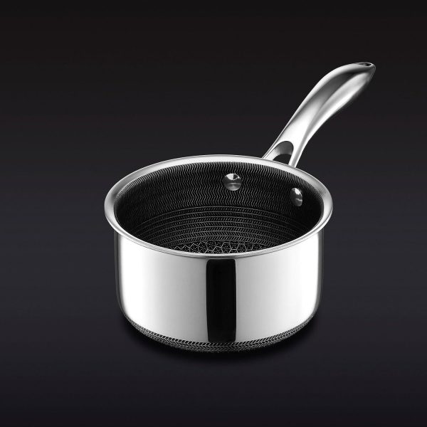 1 Quart Hybrid Stainless Steel Pot with Glass Lid, Stay Cool Handle, Non-Stick, Dishwasher, Oven Safe, Works on Induction, Ceramic and Gas Cooktops
