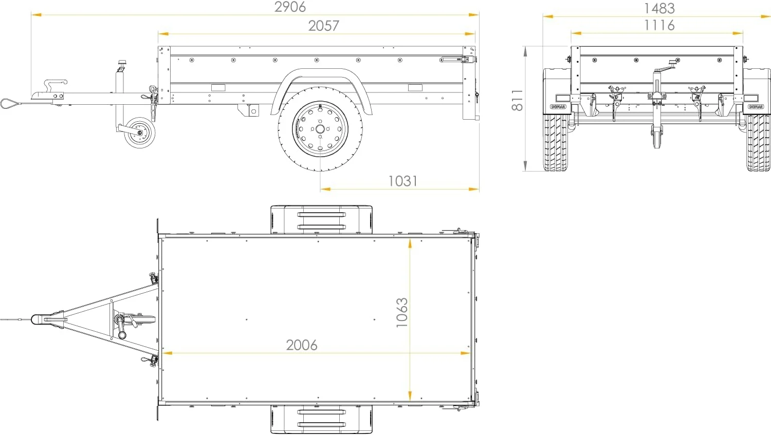 2026 Gartenanhänger 200 Kipp mit Stützrad, Zwei Seitenwänden, H-0-Rahmen und Blauer Plane