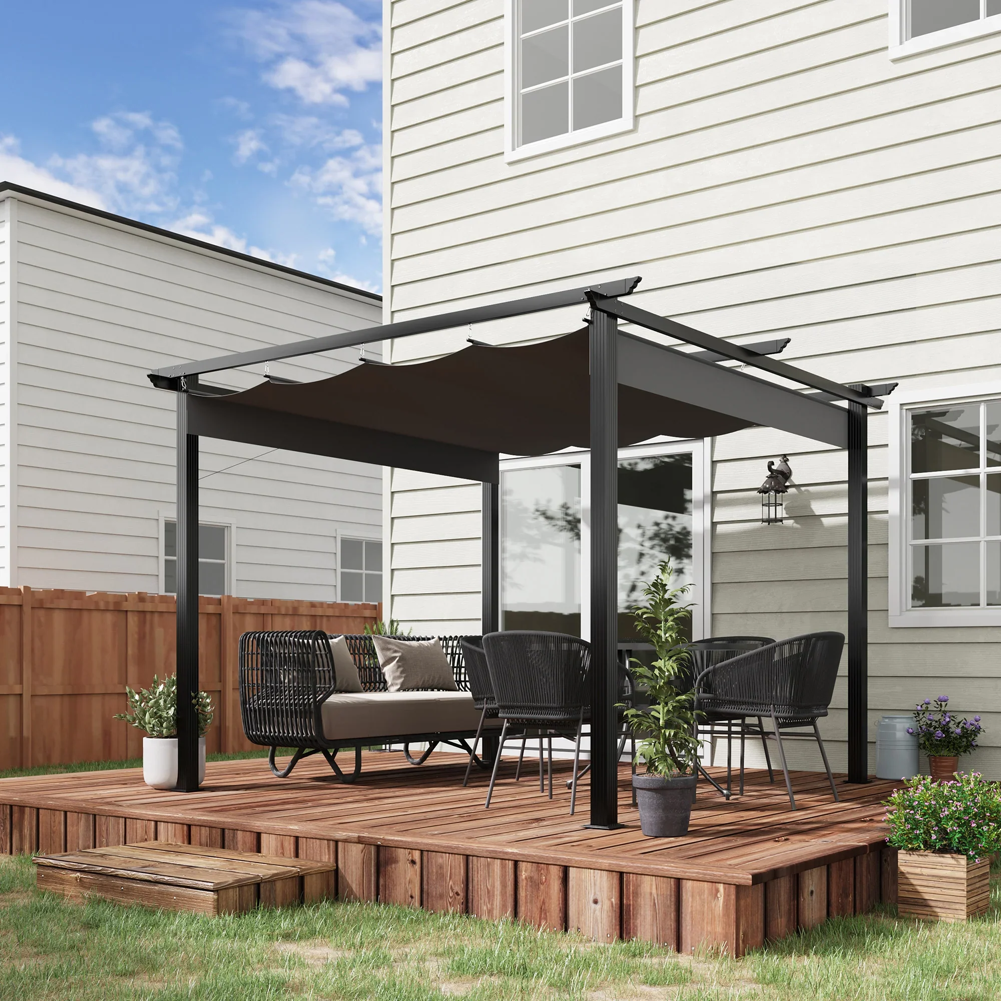 Outsunny Pergola 2,95x2,95 m met schuifdak grijs