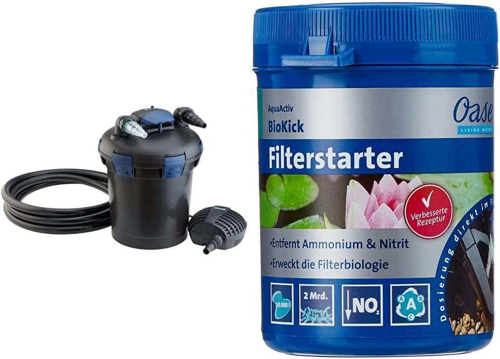 OASE 50499 Druckfilter BioPress Set 4000, Teichfilter Filterset zur effektiven und raschen Algenbekäpfung, Komplettset inkl Filterpumpe und UVC Klärer