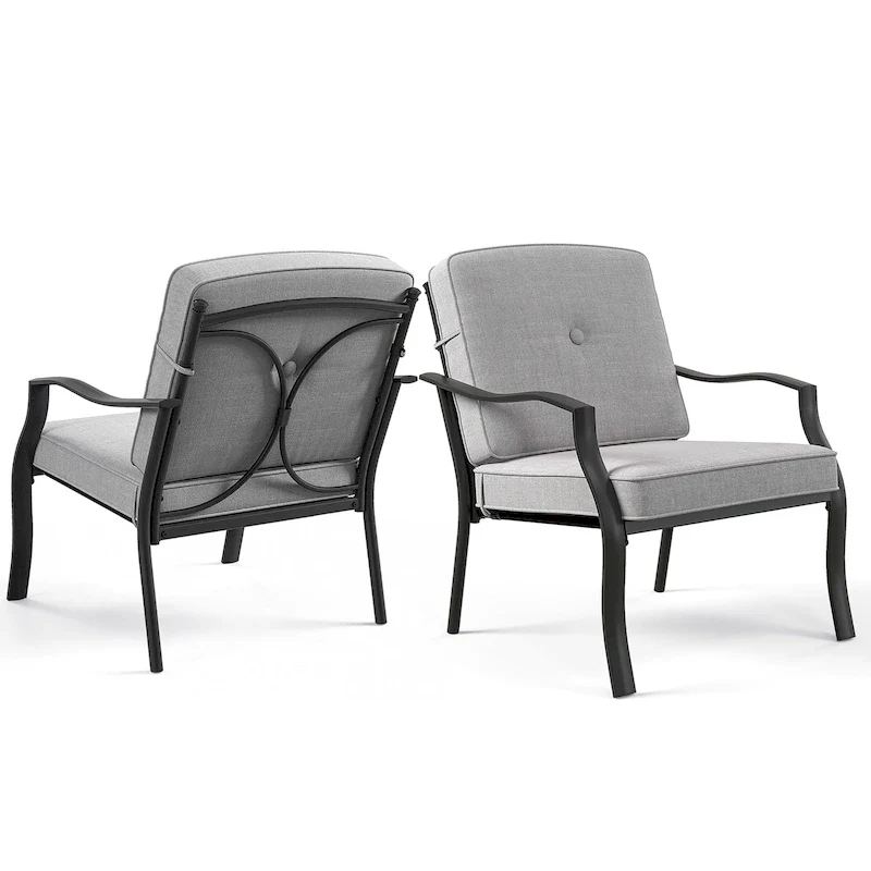 Gymax 2PCS Metal Chairs Outdoor Dining Seat Heavy Duty w/ Cushions