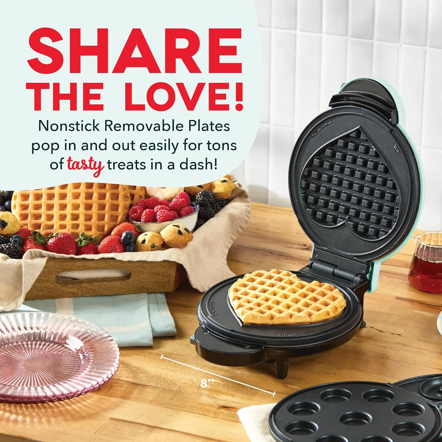 DASH MultiMaker Treat Maker System, Mini Donuts, Heart Shaped Waffle, Mini Cupcakes - Aqua