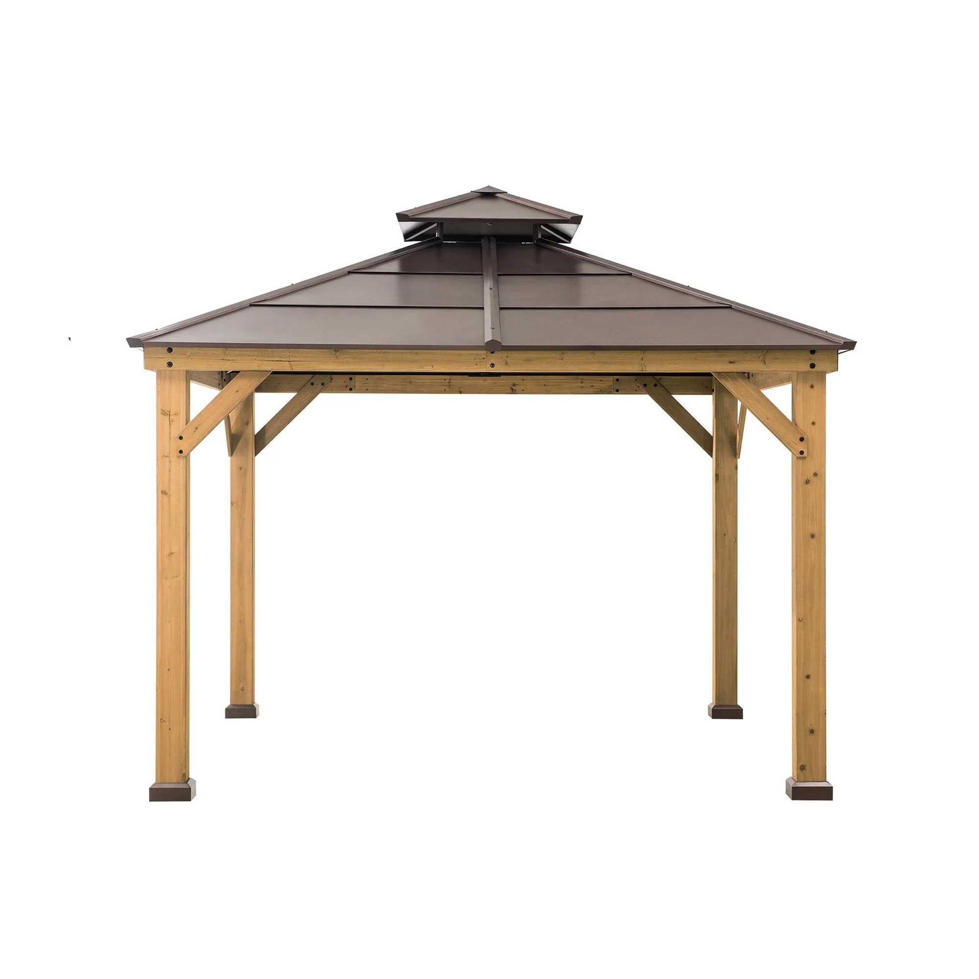 Gazebo con struttura in cedro da 10 piedi x 10 piedi e tetto a padiglione in acciaio a 2 livelli