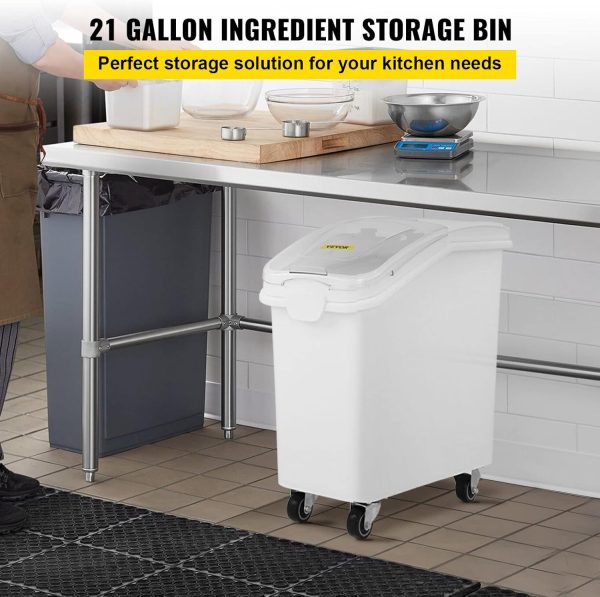 21 Gallon Ingredient Bin with Scoop 400 Cup Ingredient Bin with Sliding Lid Commercial Food Storage for Kitchen
