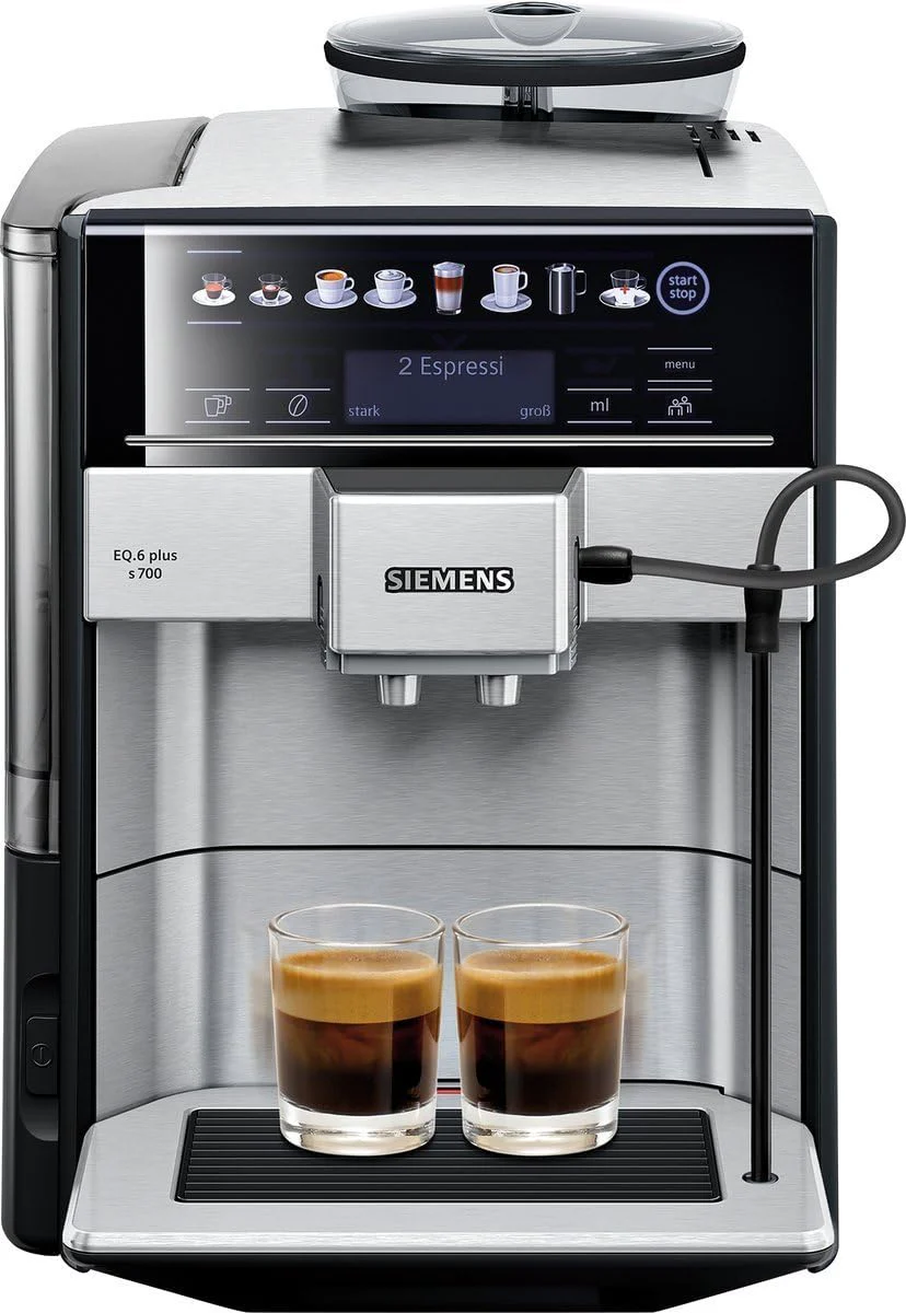 SIEMENS Kaffeevollautomat EQ6 plus s700 TE657503DE, f��r viele Kaffeespezialit?ten, Milch-Aufsch?umd��se, Keramikmahlwerk, Doppeltassenfunktion, Antikalk, automatische Dampfreinigung, 1500 W, edelstahl
