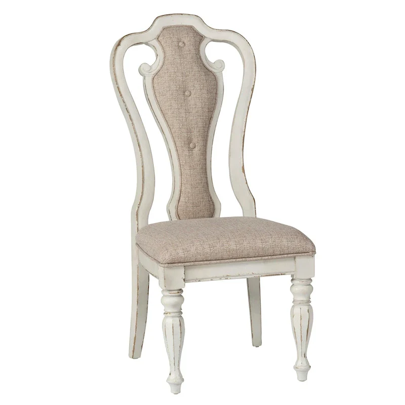 White Pedestal Dining Table with 4 Upholstered Chairs