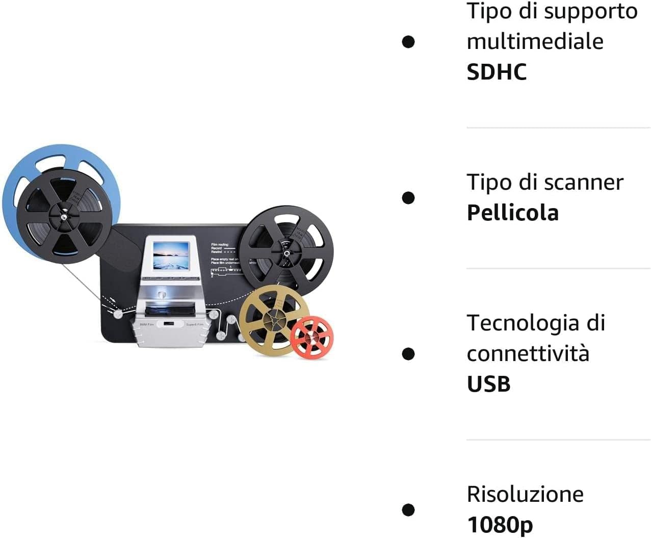 Super 8 Film Scanner, Converts Film in Digitales Video(3, 5, 7 und 9 Super 8/8 mm Film Rollen) MovieMaker/Film Digitizer, Super 8 Digitalisieren, mit 32 GB Speicherkarte und 2,4 LCD