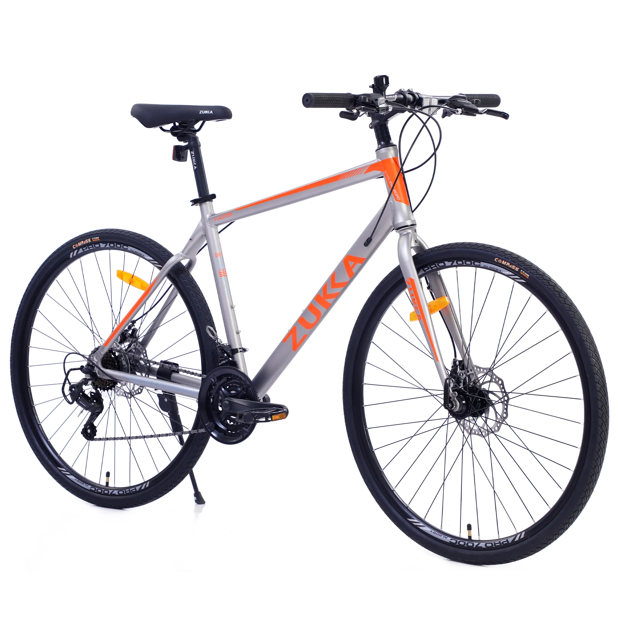 28 inch Hybrid Bike Men, Road Bike with Shimano 21 Speed, 700C Wheels, Comfort Adult Bicycle with Dual Disc Brake, 21�� Lightweight Aluminium Frame, Suggested Rider 5��6��� to 6��2��� Tall- Silver+Orange