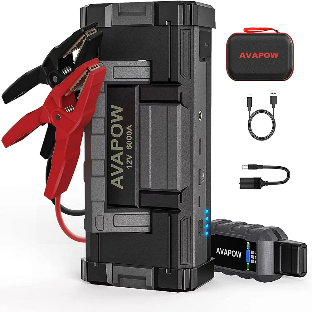 AVAPOW 6000A Car Battery Jump Starter, Dual USB Quick Charge, LED Light, 12V for Gas/Diesel Engines
