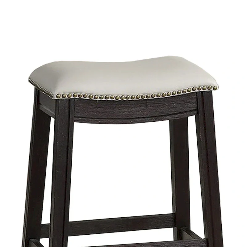 Set of 2 Gray Curved Leatherette Counter Stools with Nailhead Trim