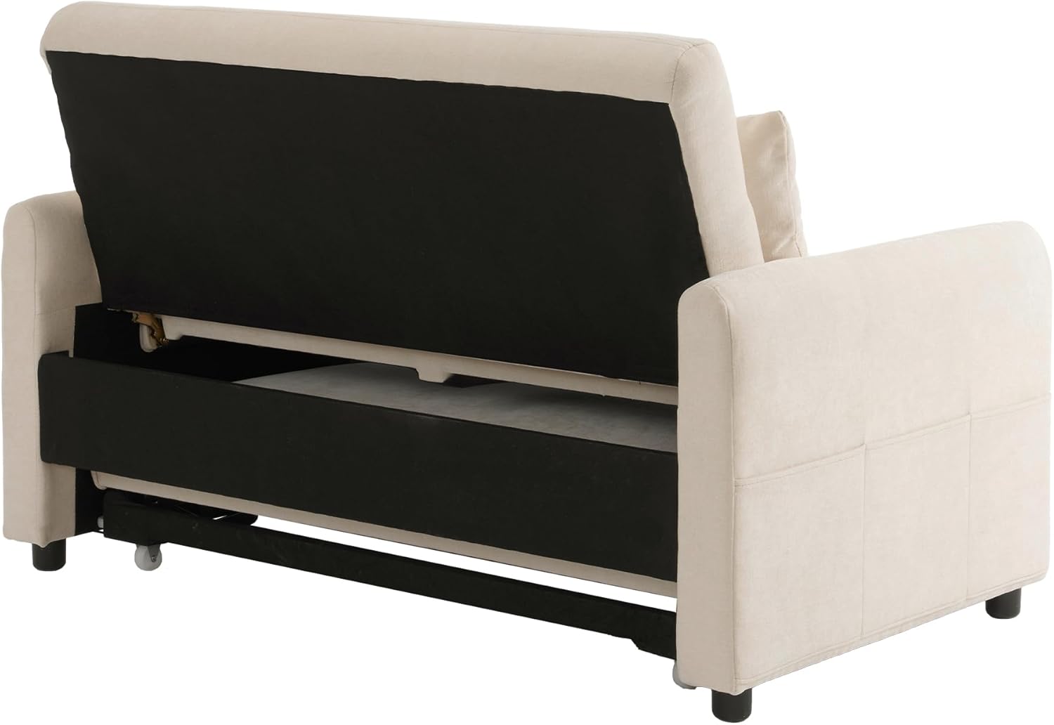 Azkoeesy Sofá cama plegable con función de sueño, sofá de 2 plazas con respaldo ajustable, soporte para teléfono móvil, USB, 2 almohadas, tela de chenilla, para salón, dormitorio, cine en casa (beige)