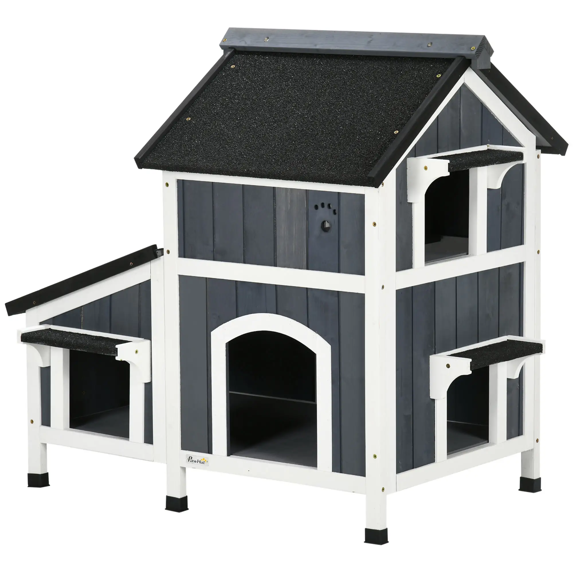 PawHut Outdoor Katzenhaus 2 Etagen mit Asphaltdach Blumenkasten