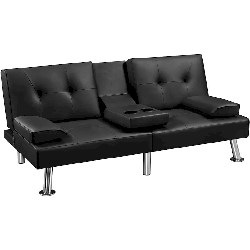 Yaheetech Faux Leather Convertible Futon Sofa Bed 3-In-1 Adjustable Futon Couch