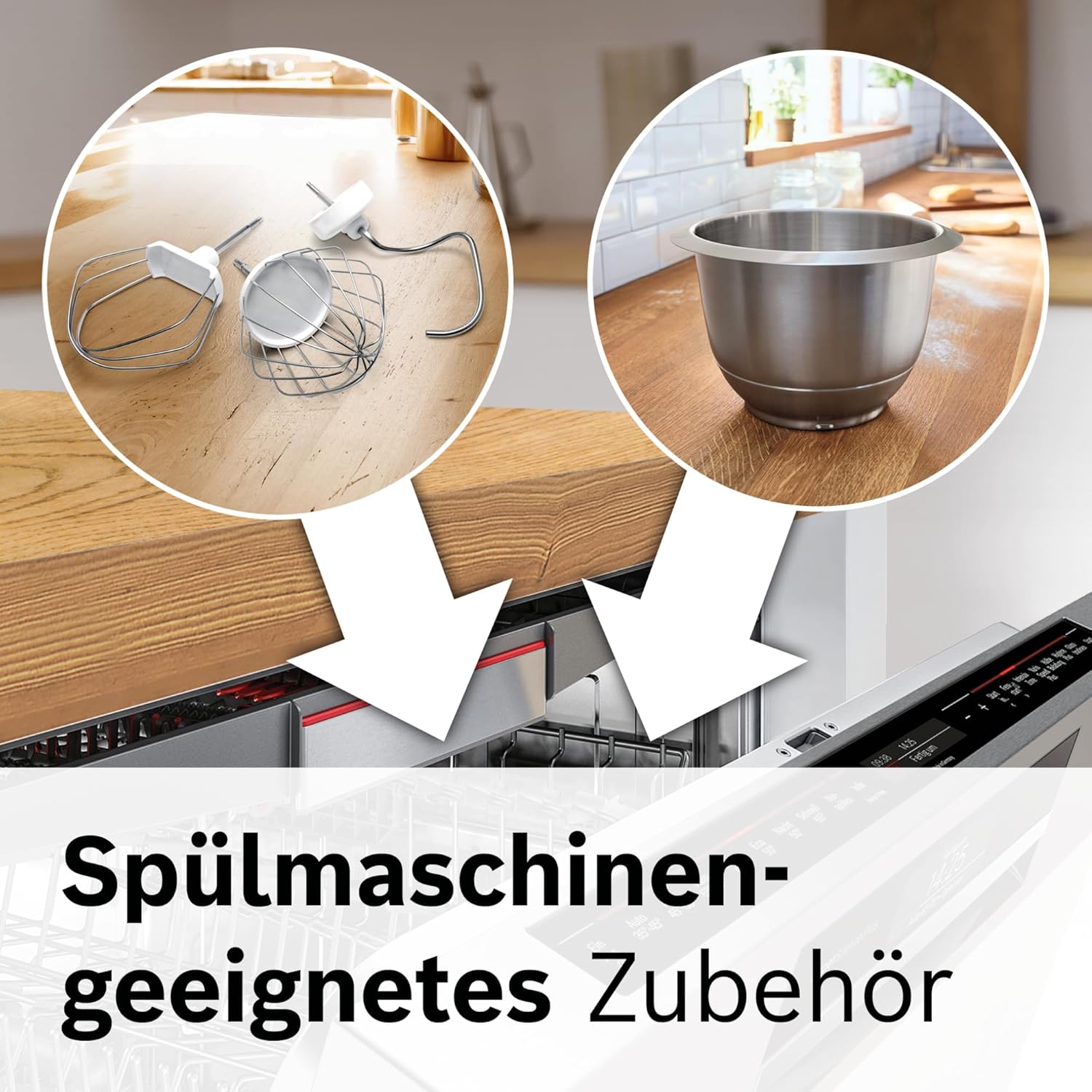 Bosch Küchenmaschine Serie 4, Edelstahl-Schüssel 3,9 L, Knethaken, Schlag- und Rührbesen Edelstahl spülmaschinenfest, Mixer 1,25 L, Durchlaufschnitzler, 3 Scheiben, 1000 W, Weiß, MUM58W20