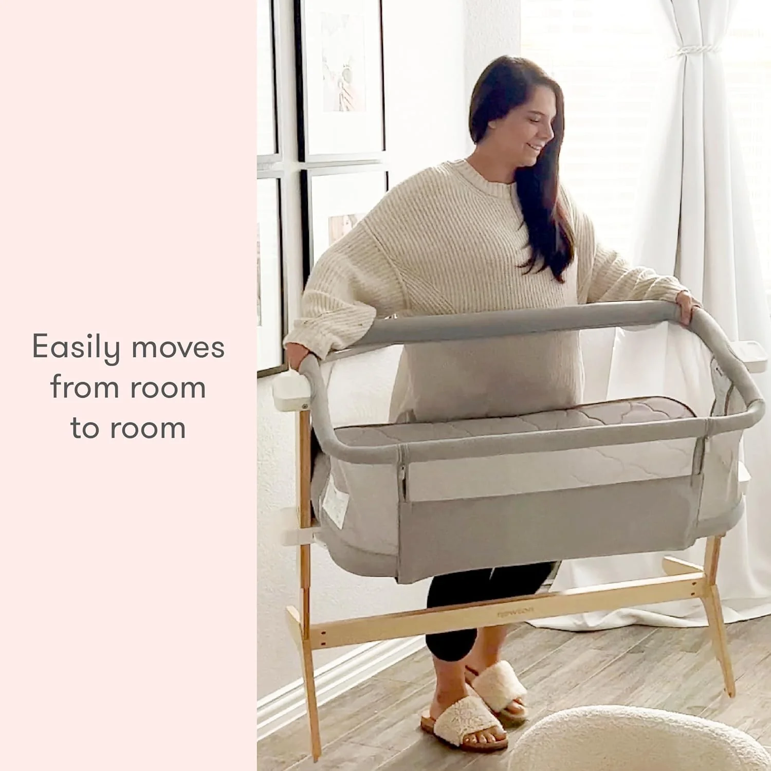 Newton Baby Bassinet & Bedside Sleeper with Mattress & Sheet - 100% Breathable & Washable, Removable Dual-Layer Cover | Solid Birch Frame Adjustable Height & Infant Access Opening