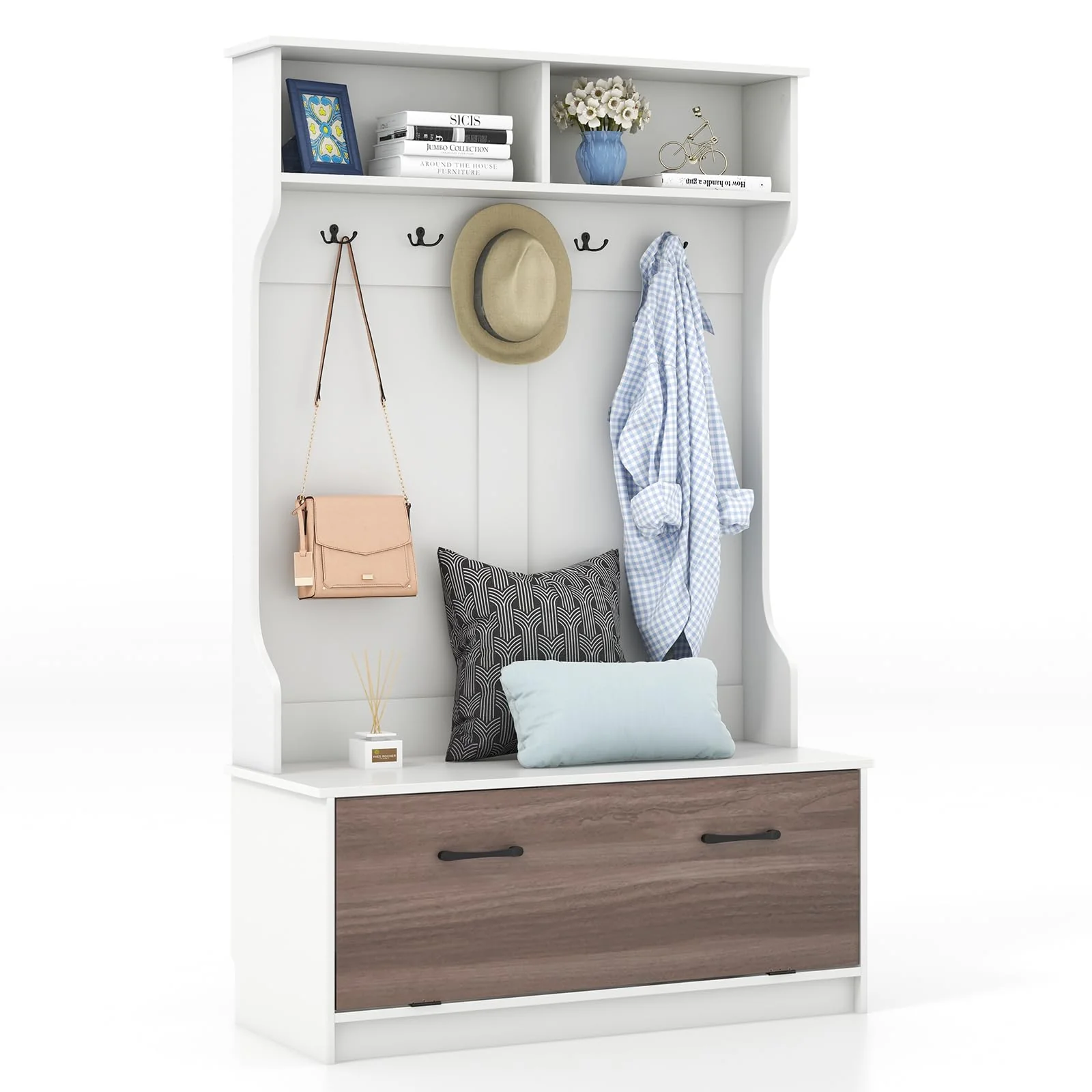 Giantex 160cm Hall Tree | Entryway Organizer with Coat Rack & Storage Bench