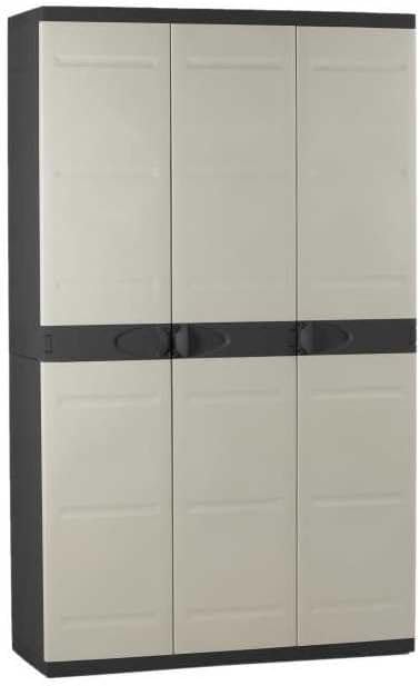 Titanium Plastiken High Cabinet 3 Doors with Letters and Penderie- L105 xp44 x H176 cm-Beige and Black-Intérieur and Exterior