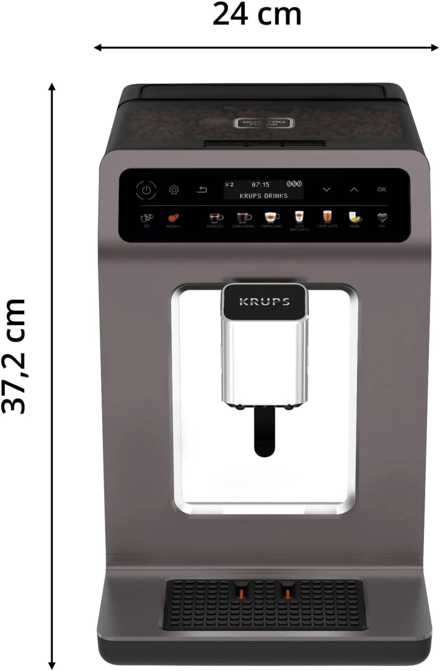 Krups Evidence One Kaffeevollautomat mit Milchschlauch, 12 Getränke, 2-Tassen-Funktion, Farbdisplay, Kaffeemaschine, TÜV-Siegel, Schwarz, EA895N10, Meteor Graphit