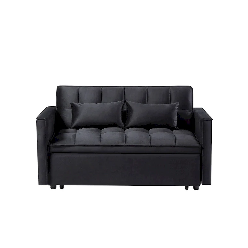 Modern Convertible Futon Sofa Bed,Adjustable Backrest,Armrest Holders