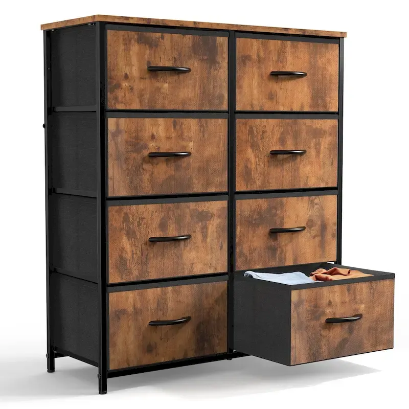 8-Drawer Tall Fabric Dresser with Wood Top and Sturdy Steel Frame - Stylish Bedroom Storage Solution