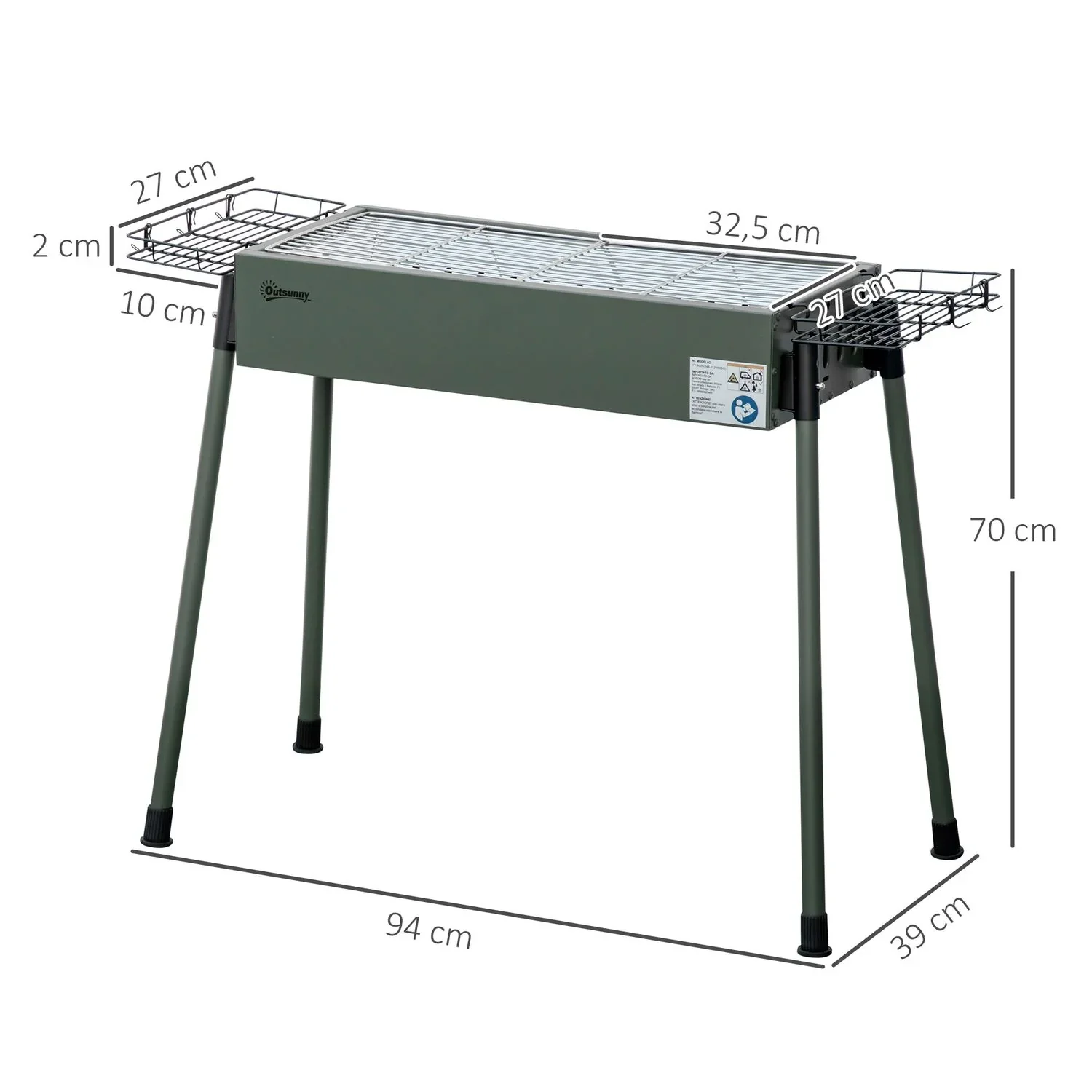 Barbacoa Carbón De Acero Inoxidable Metal 94x39x70 Cm-outsunny.verde