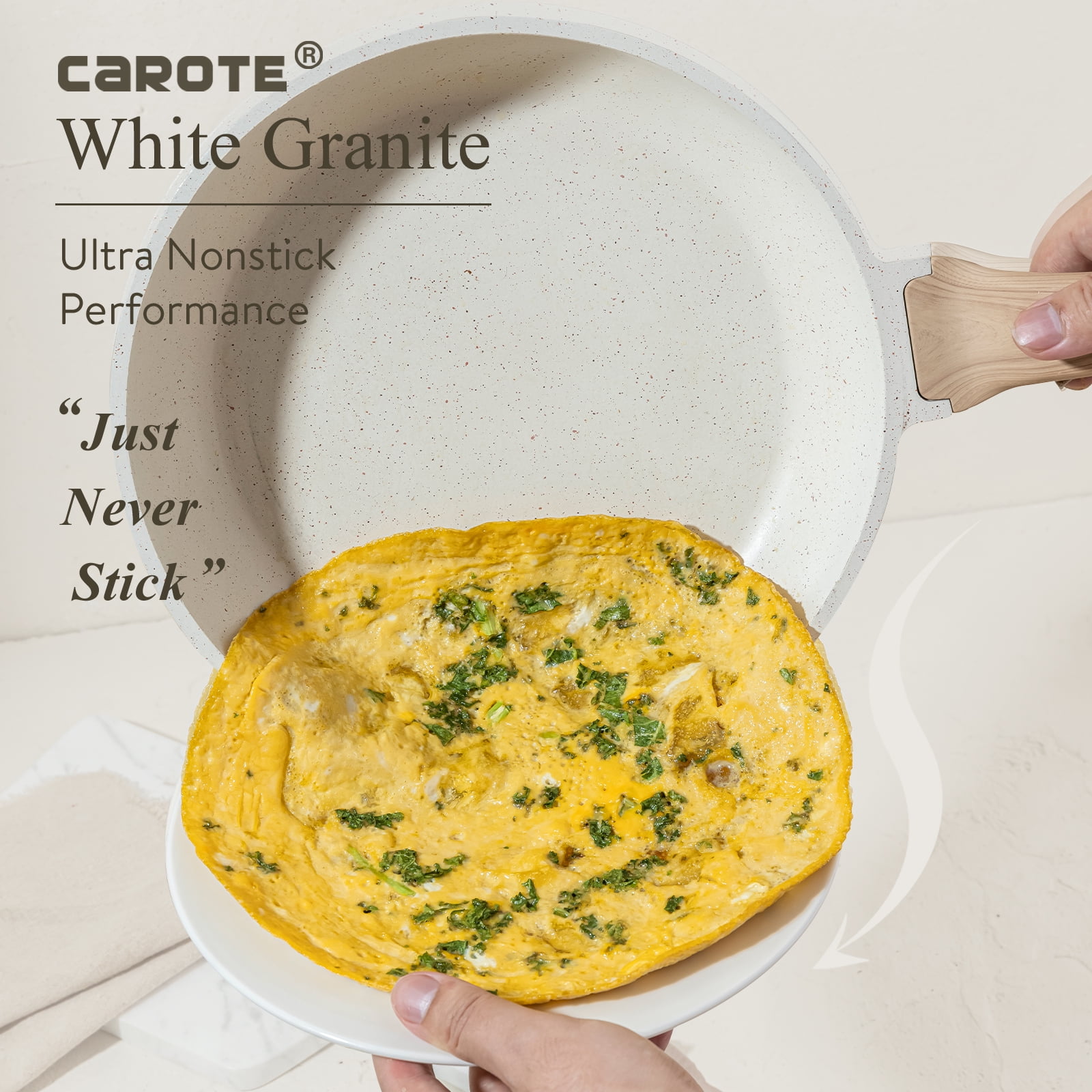 Carote Nonstick Pots and Pans Set, 10 Pcs Granite Kitchen Cookware Sets (White)
