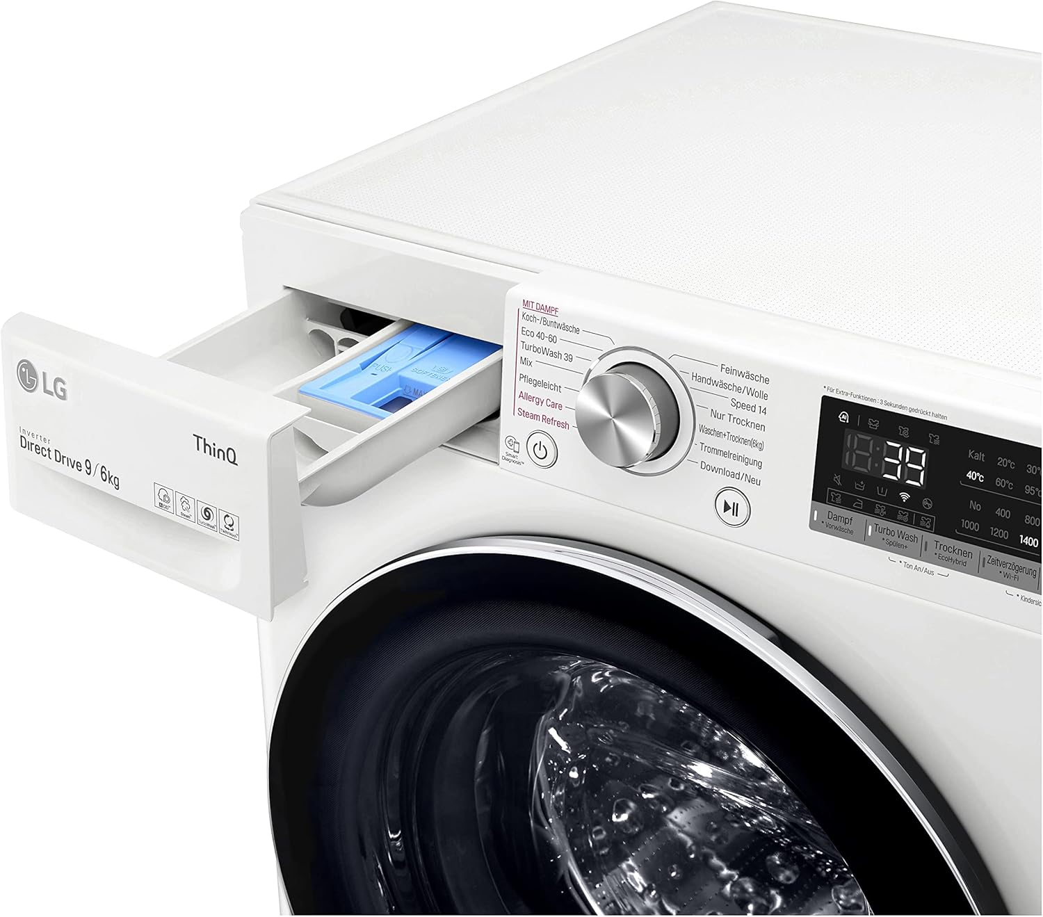 LG V7WD107H2E, Klasse E, Frontlader-Waschtrockner 10,5 - 7 kg, 1400 U/min, AI Direct Drive, Wi-Fi, Tiefenreinigung mit Dampf, TurboWash, Größere Kapazität, 62 x 60 x 85 cm ꟷ Weiß