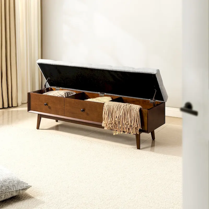 Dolly Mid-Century Tufted Storage Bench with Unique 45-Degree Splicing Design by HULALA HOME