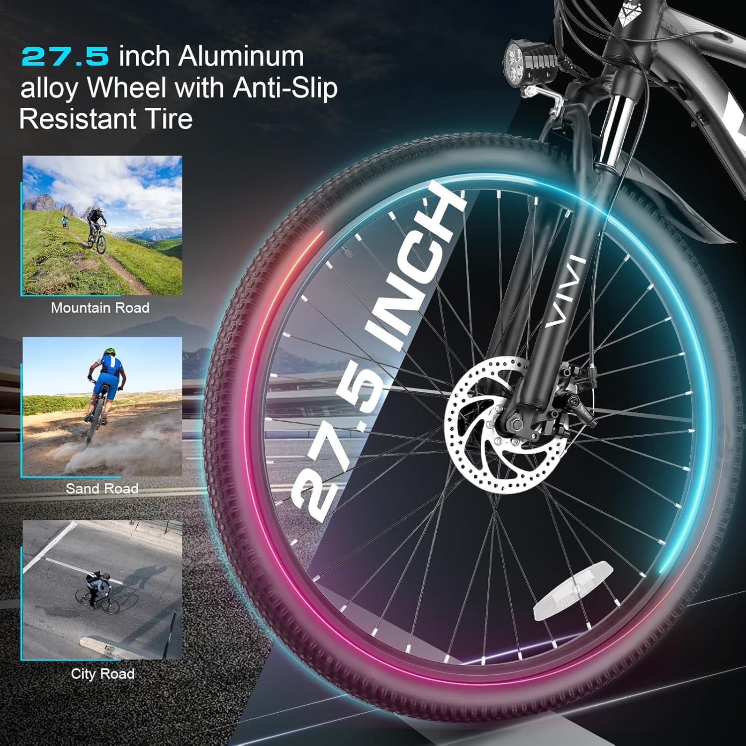 Vivi Electric Bike, 27.5 Electric Bike for Adults, Peak 750W Ebike 22MPH Electric Mountain Bike with 48V 499.2WH Battery, Up to 50 Miles, 21 Speed Adult Electric Bicycles, UL 2849 Certified